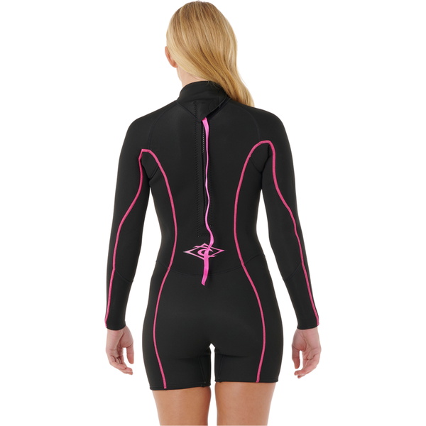 2026 Rip Curl Steph Gilmore-dame- Dawn Patrol 2mm Back Zip Langærmet Shorty Våddragt 14AWSP - Black / Pink